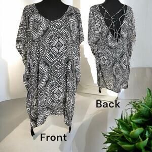 Black Geometric Sheer Palisades Swim Suit Cover Up Pullover Women’s XS/Small